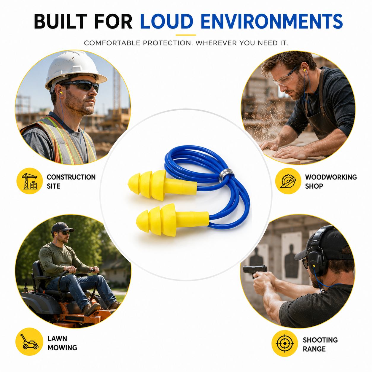 Reusable Corded Earplugs with Plastic Case