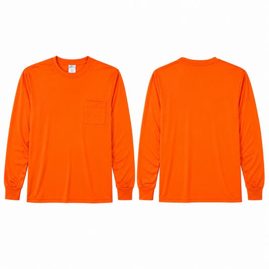 Orange - High Visibility Plain Long Sleeve Safety Shirt (3 Pack)