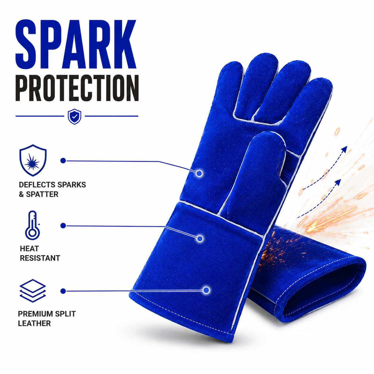 Blue Leather Welding Gloves for Welding, Metalwork & Industrial Use