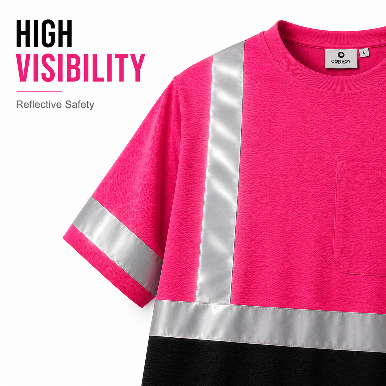 High Visibility Reflective Short Sleeve Safety Shirt - Pink & Black