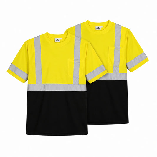 Yellow & Black - Reflective Short Sleeve Safety Shirt (2 Pack)