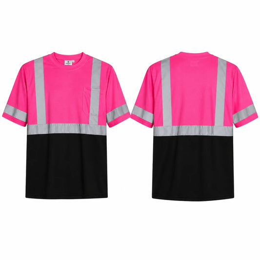 Pink & Black - Reflective Short Sleeve Safety Shirt (2 Pack)