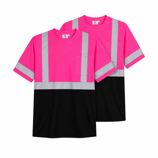 Pink & Black - Reflective Short Sleeve Safety Shirt (2 Pack)
