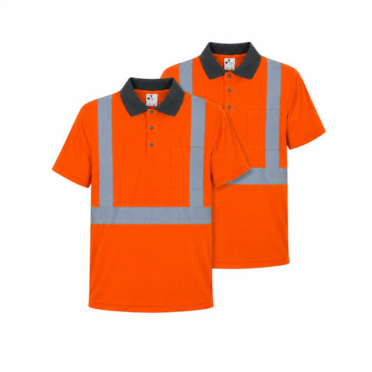 Orange - Reflective Collared Polo Safety Shirt (2 Pack)