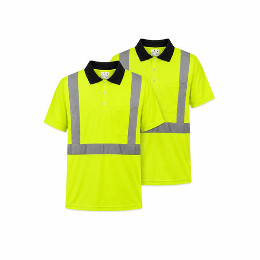 Yellow - Reflective Collared Polo Safety Shirt (2 Pack)