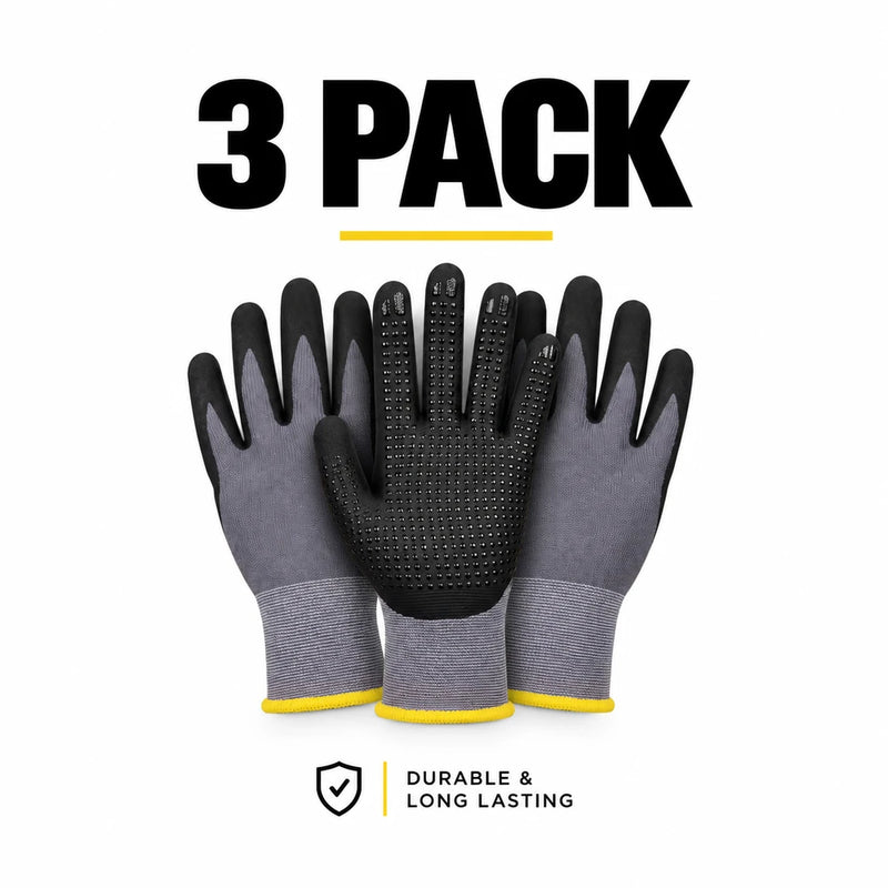 Dotted Nitrile Coated Safety Work Gloves (3 Pack)