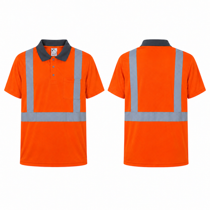 Orange - High Visibility Reflective Collared Polo Safety Shirt (2 Pack)