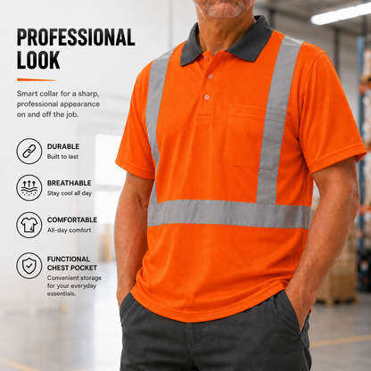 Orange - High Visibility Reflective Collared Polo Safety Shirt (2 Pack)