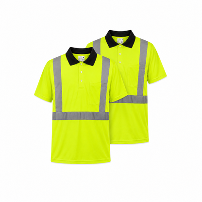 Yellow - High Visibility Reflective Collared Polo Safety Shirt (2 Pack)
