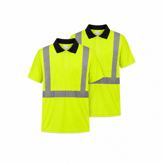 Yellow - High Visibility Reflective Collared Polo Safety Shirt (2 Pack)