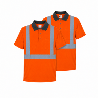 Orange - High Visibility Reflective Collared Polo Safety Shirt (2 Pack)