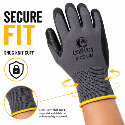 Nitrile Coated Abrasion Resistant Work Gloves (Pack of 3)