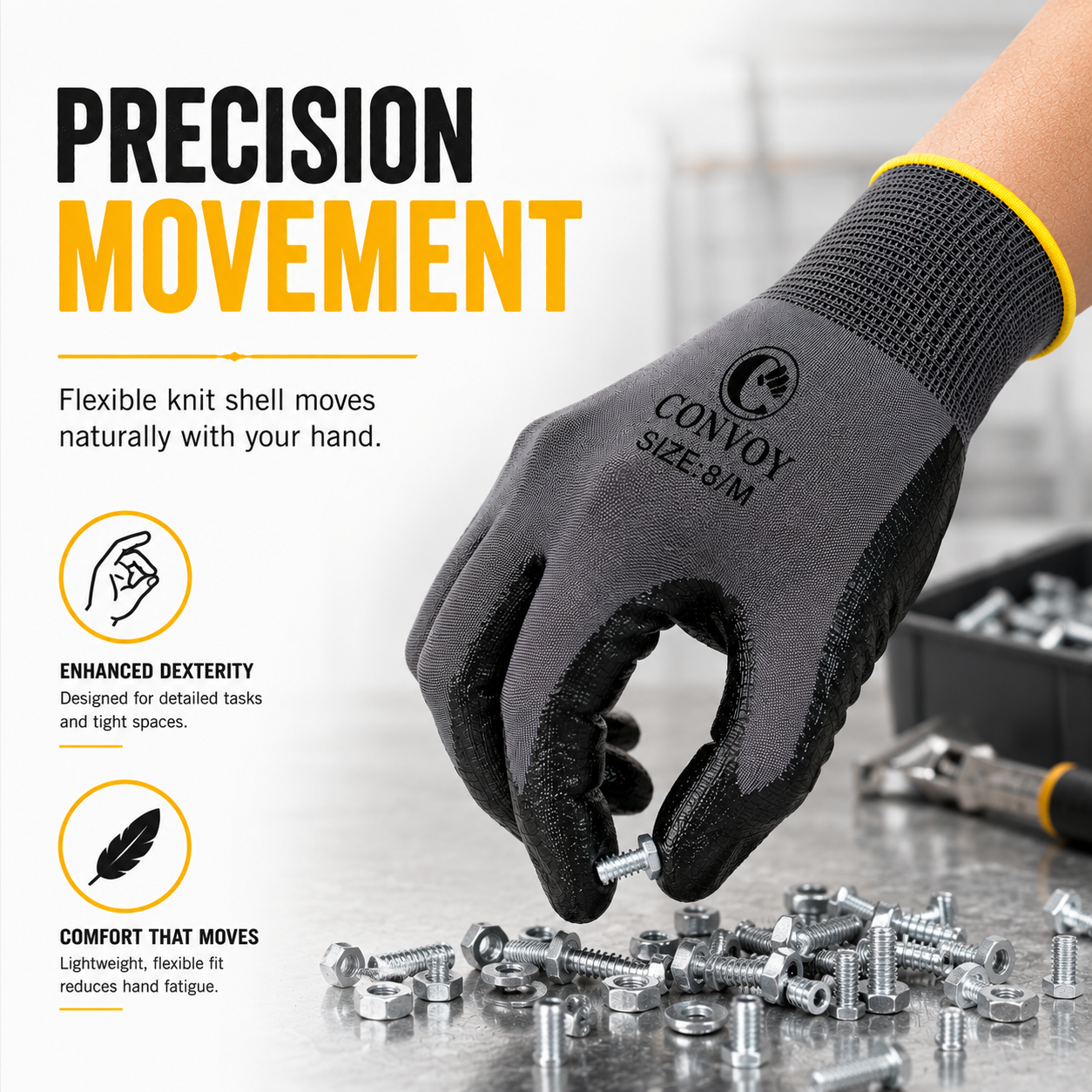 Nitrile Coated Abrasion Resistant Work Gloves (Pack of 3)