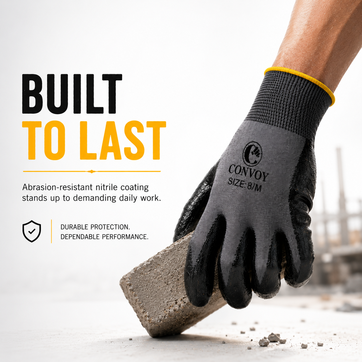 Nitrile Coated Abrasion Resistant Work Gloves (Pack of 3)