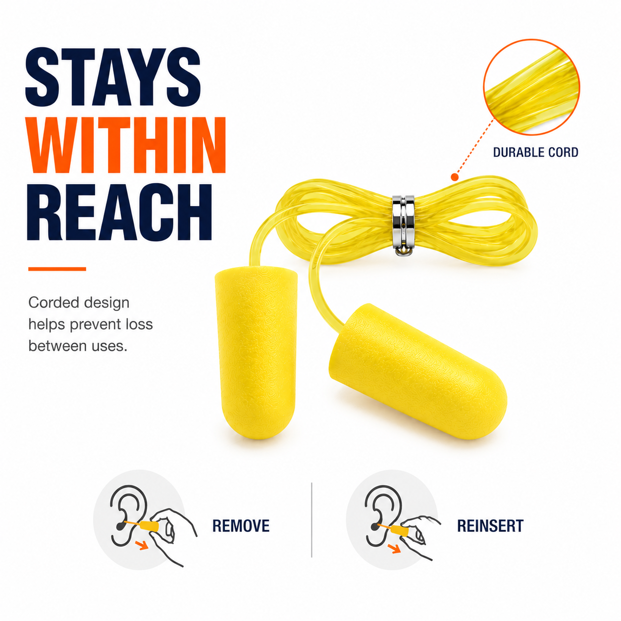 Corded Foam Earplugs – SNR 34dB Hearing Protection