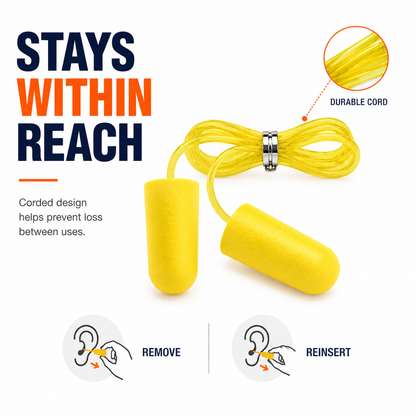 Corded Foam Earplugs – SNR 34dB Hearing Protection