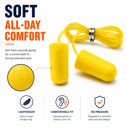 Corded Foam Earplugs – SNR 34dB Hearing Protection