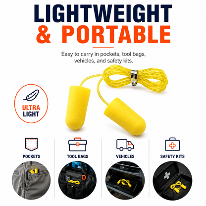 Corded Foam Earplugs – SNR 34dB Hearing Protection