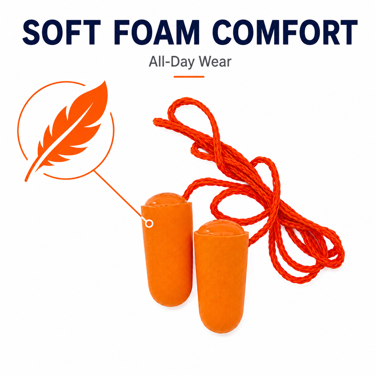 Corded Foam Earplugs – SNR 34dB Hearing Protection – Orange