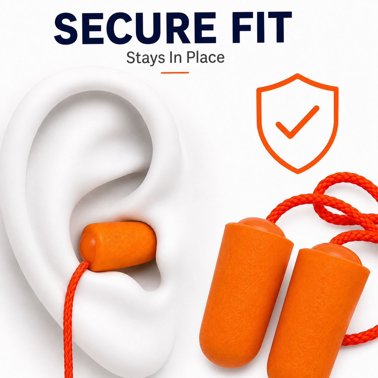 Corded Foam Earplugs – SNR 34dB Hearing Protection – Orange