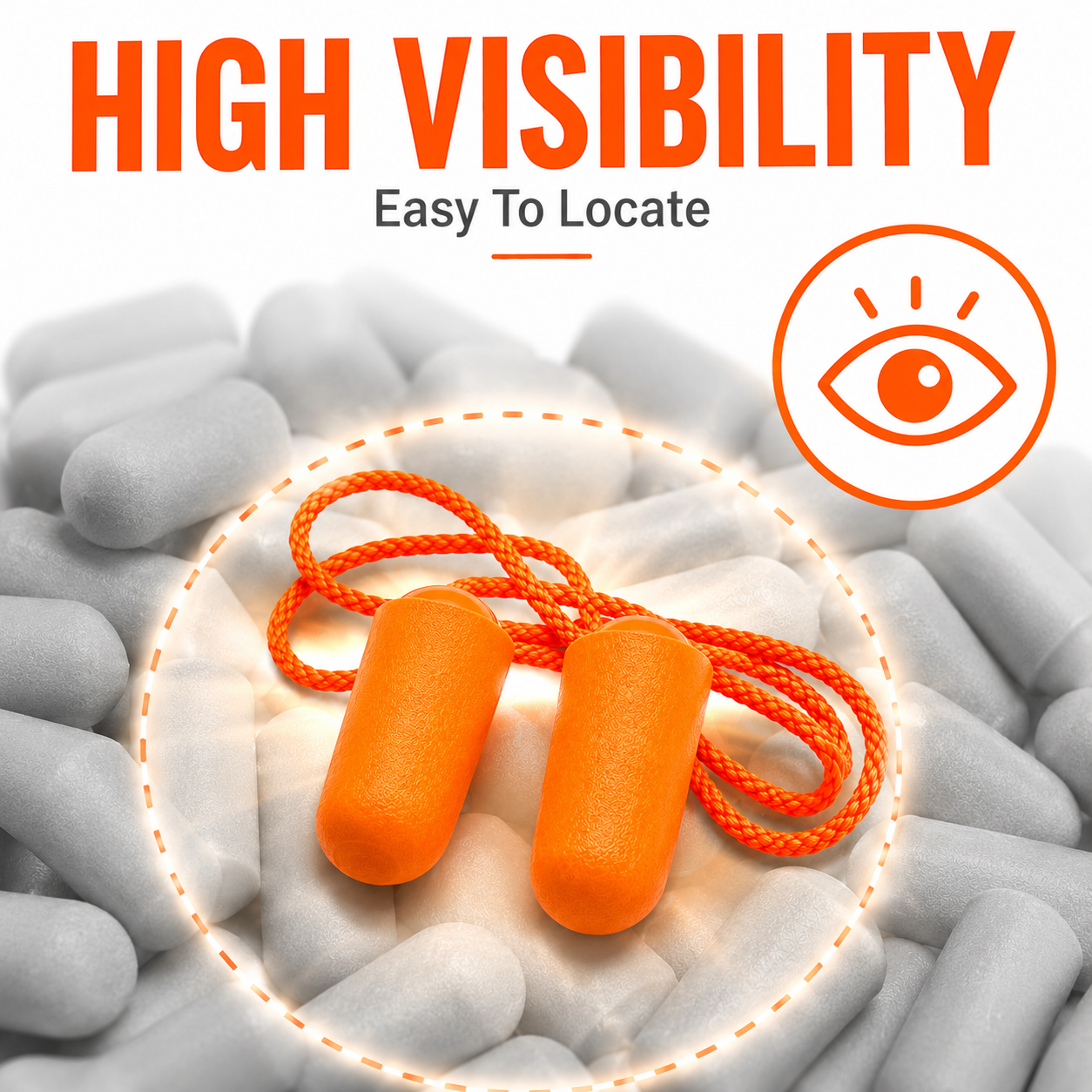 Corded Foam Earplugs – SNR 34dB Hearing Protection – Orange