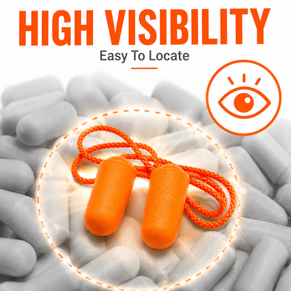 Corded Foam Earplugs – SNR 34dB Hearing Protection – Orange