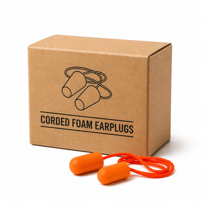 Corded Foam Earplugs – SNR 34dB Hearing Protection – Orange
