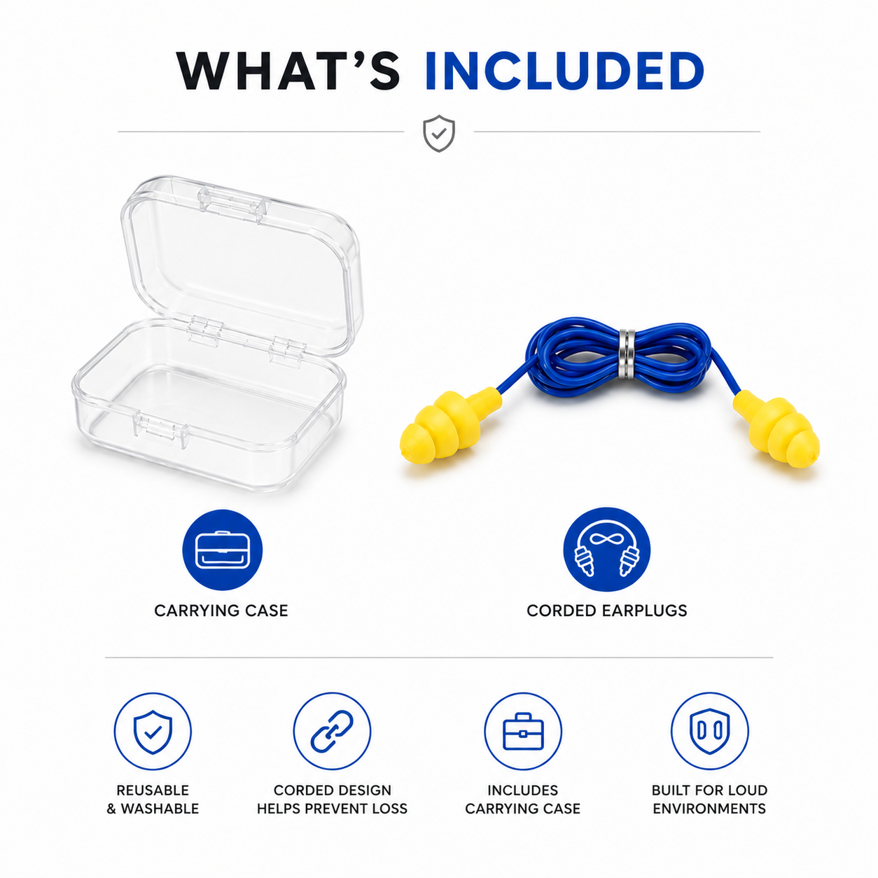 Reusable Corded Earplugs with Plastic Case