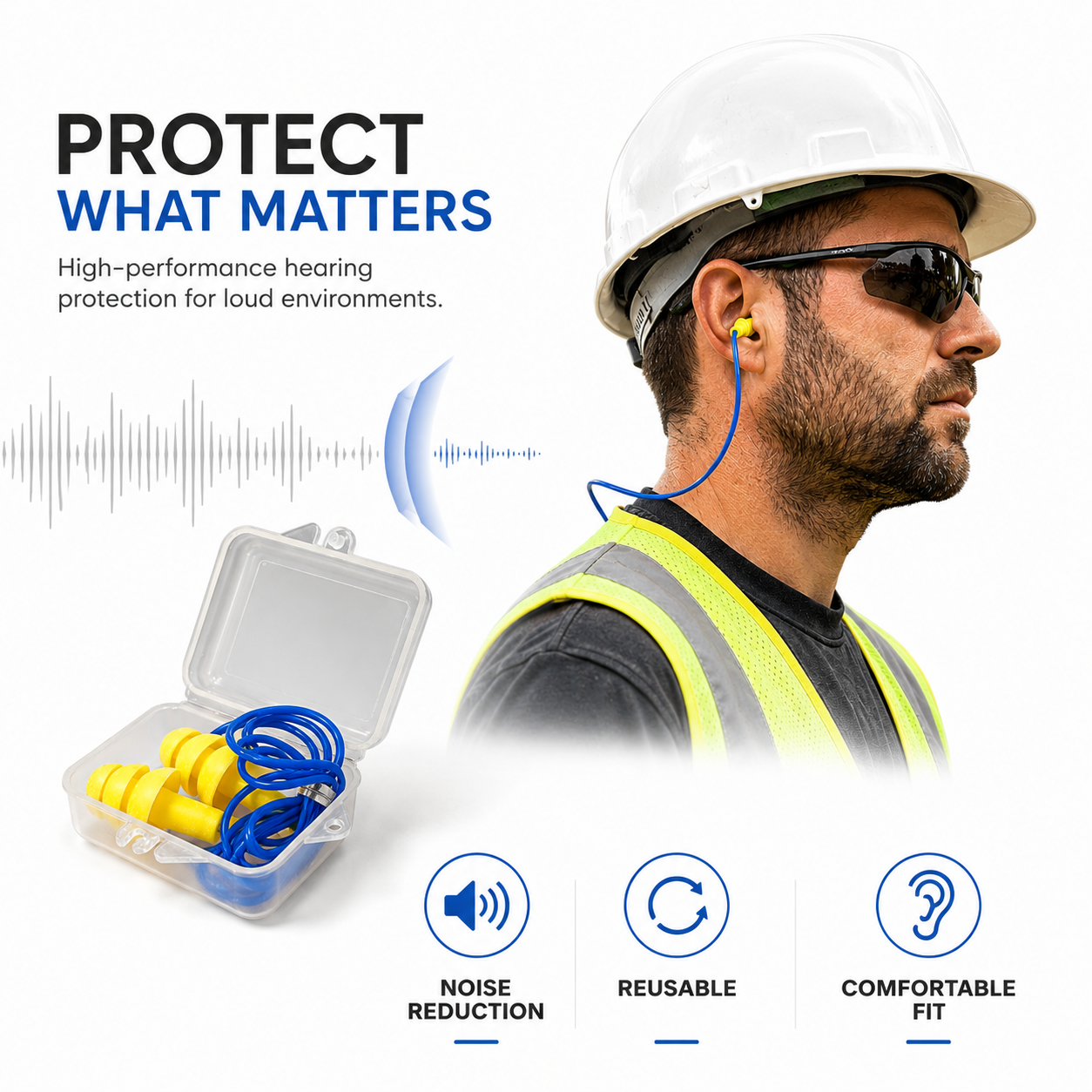 Reusable Corded Earplugs with Plastic Case