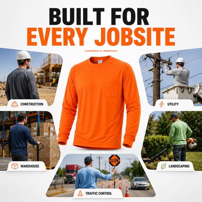 High Visibility Plain Long Sleeve Safety Shirt - Orange