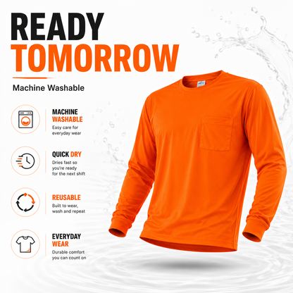 High Visibility Plain Long Sleeve Safety Shirt - Orange