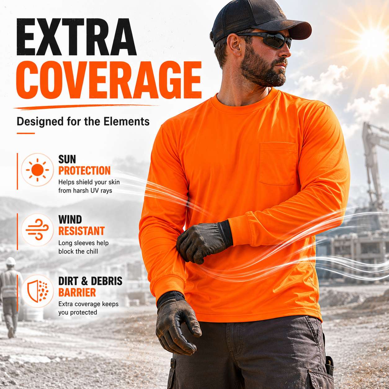High Visibility Plain Long Sleeve Safety Shirt - Orange