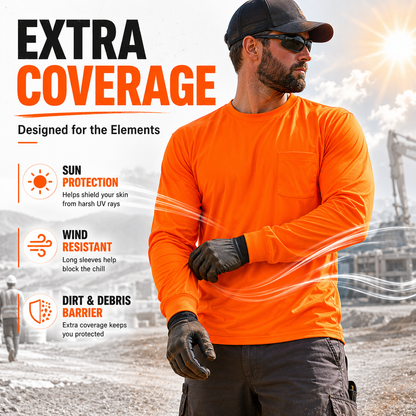 High Visibility Plain Long Sleeve Safety Shirt - Orange