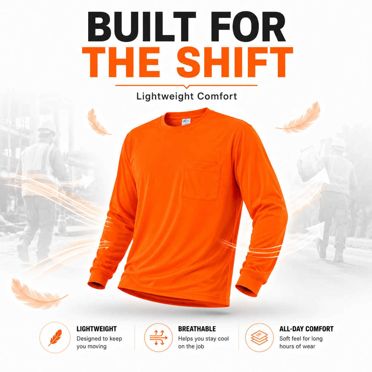 High Visibility Plain Long Sleeve Safety Shirt - Orange