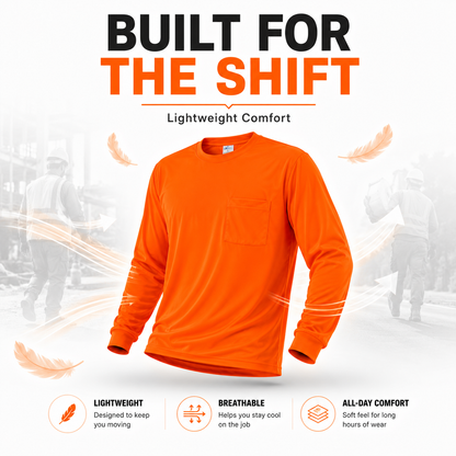 High Visibility Plain Long Sleeve Safety Shirt - Orange