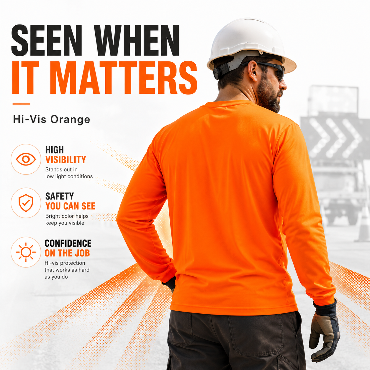 High Visibility Plain Long Sleeve Safety Shirt - Orange
