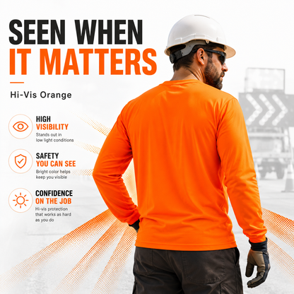 High Visibility Plain Long Sleeve Safety Shirt - Orange
