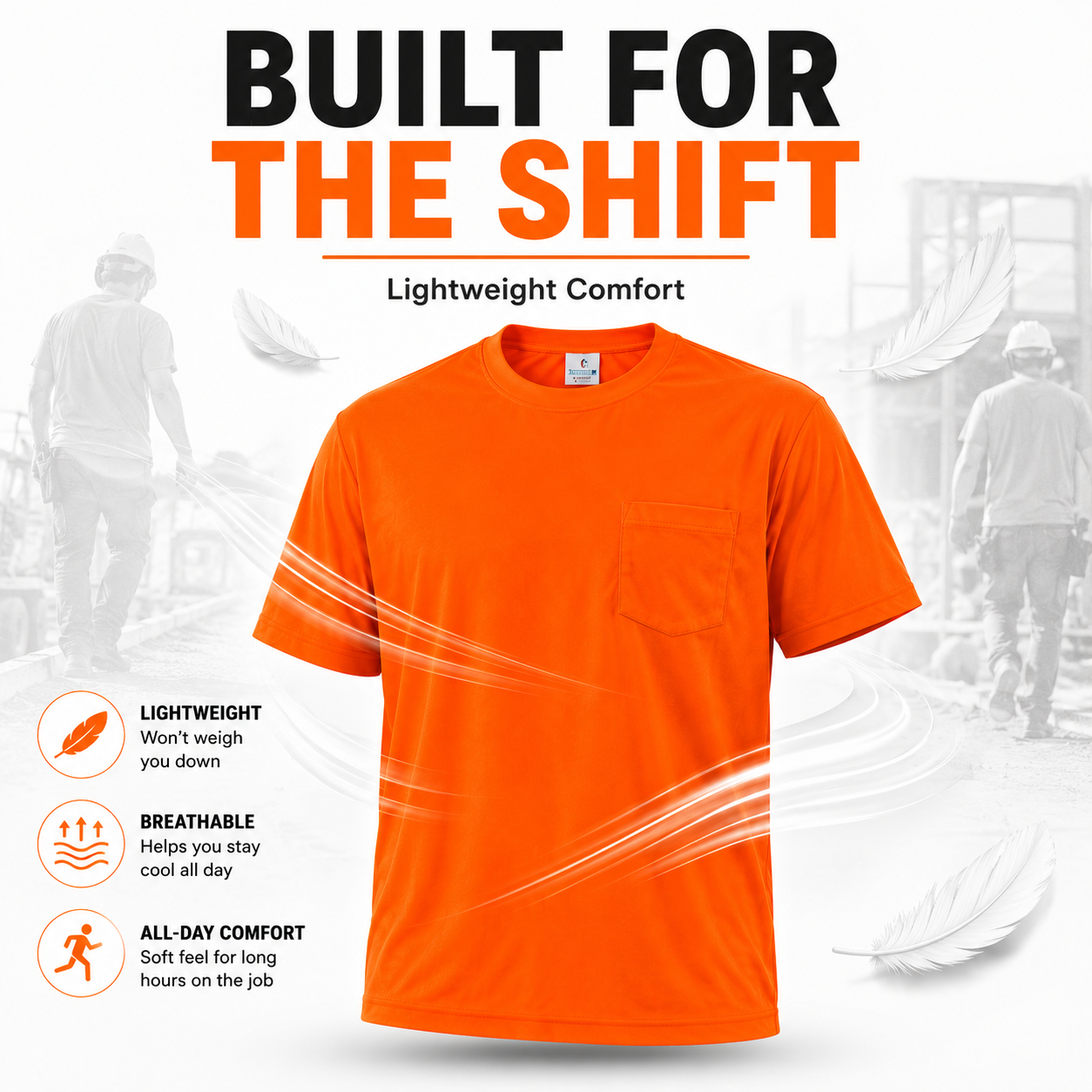 Orange - High Visibility Short Sleeve Safety Shirt (3 Pack)