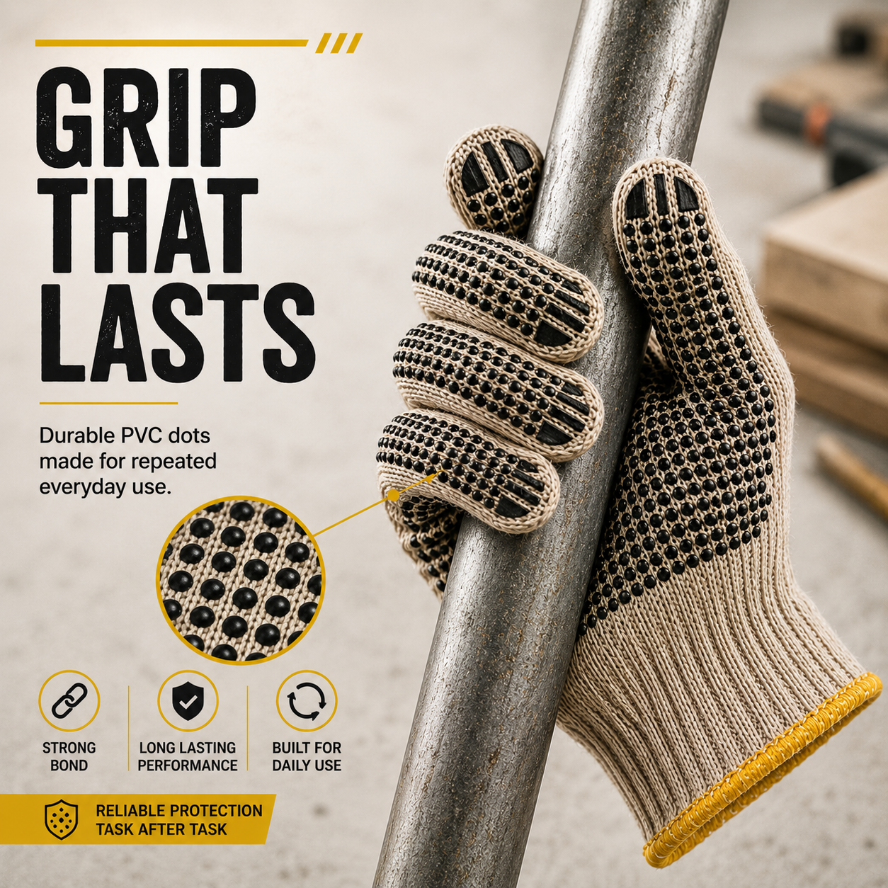 PVC Dotted Knit Work Gloves (Pack of 3)