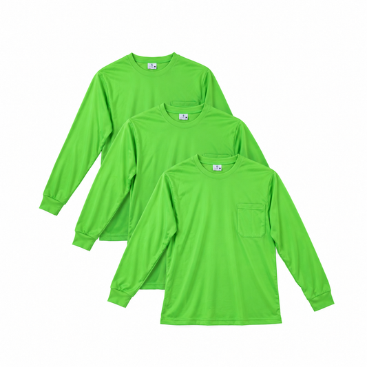 Green - Plain Long Sleeve Safety Shirt (3 Pack)