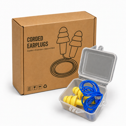 Reusable Corded Earplugs with Plastic Case (Pack of 10)