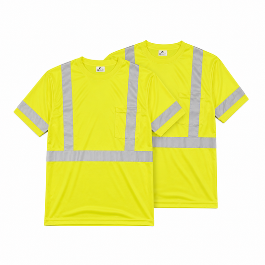 Yellow - High Visibility Reflective Short Sleeve Safety Shirt (2 Pack)