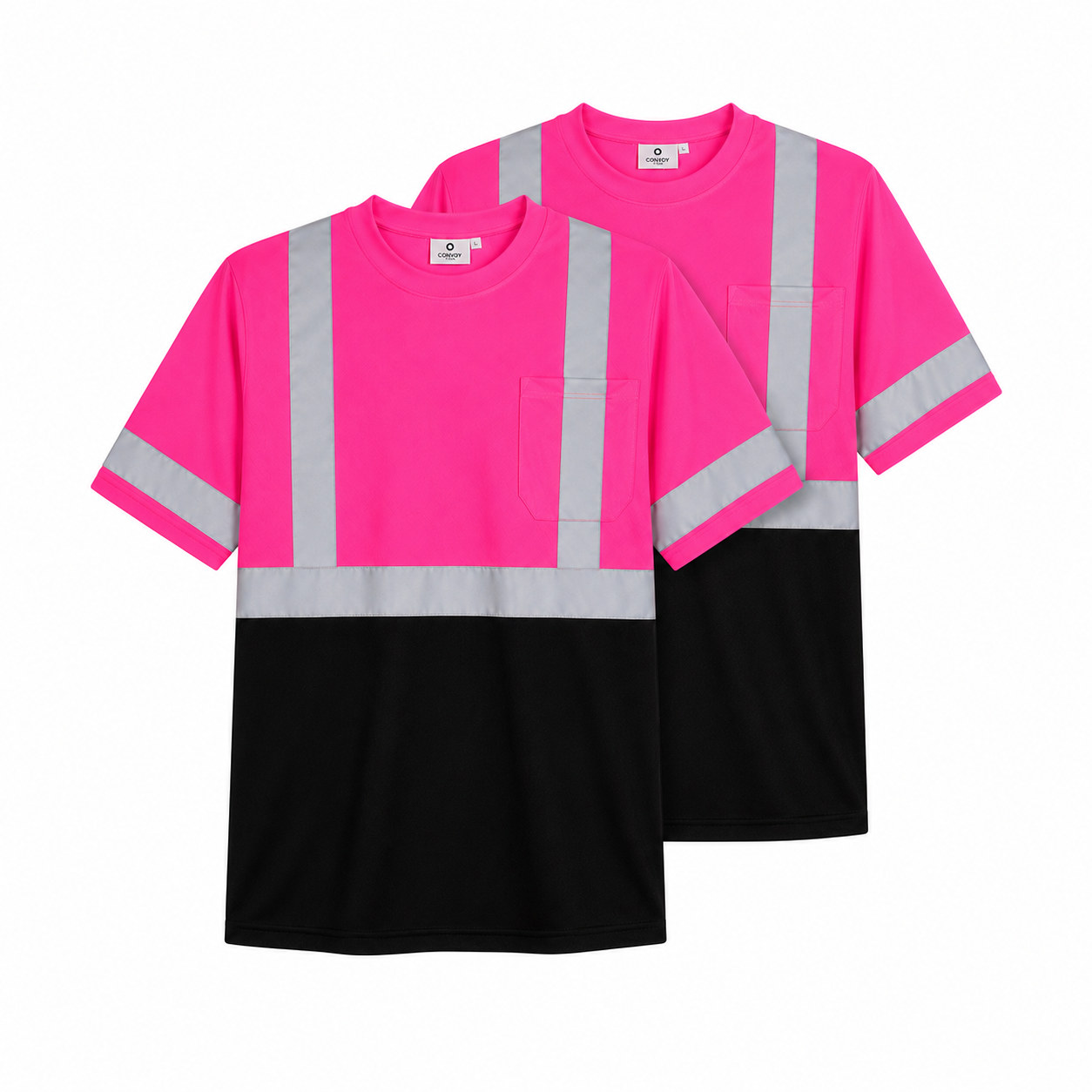 Pink & Black - High Visibility Reflective Short Sleeve Safety Shirt (2 Pack)