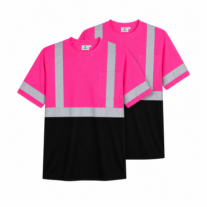 Pink & Black - High Visibility Reflective Short Sleeve Safety Shirt (2 Pack)