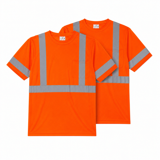 Orange - High Visibility Reflective Short Sleeve Safety Shirt (2 Pack)