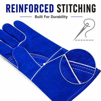 Blue Leather Welding Gloves for Welding, Metalwork & Industrial Use