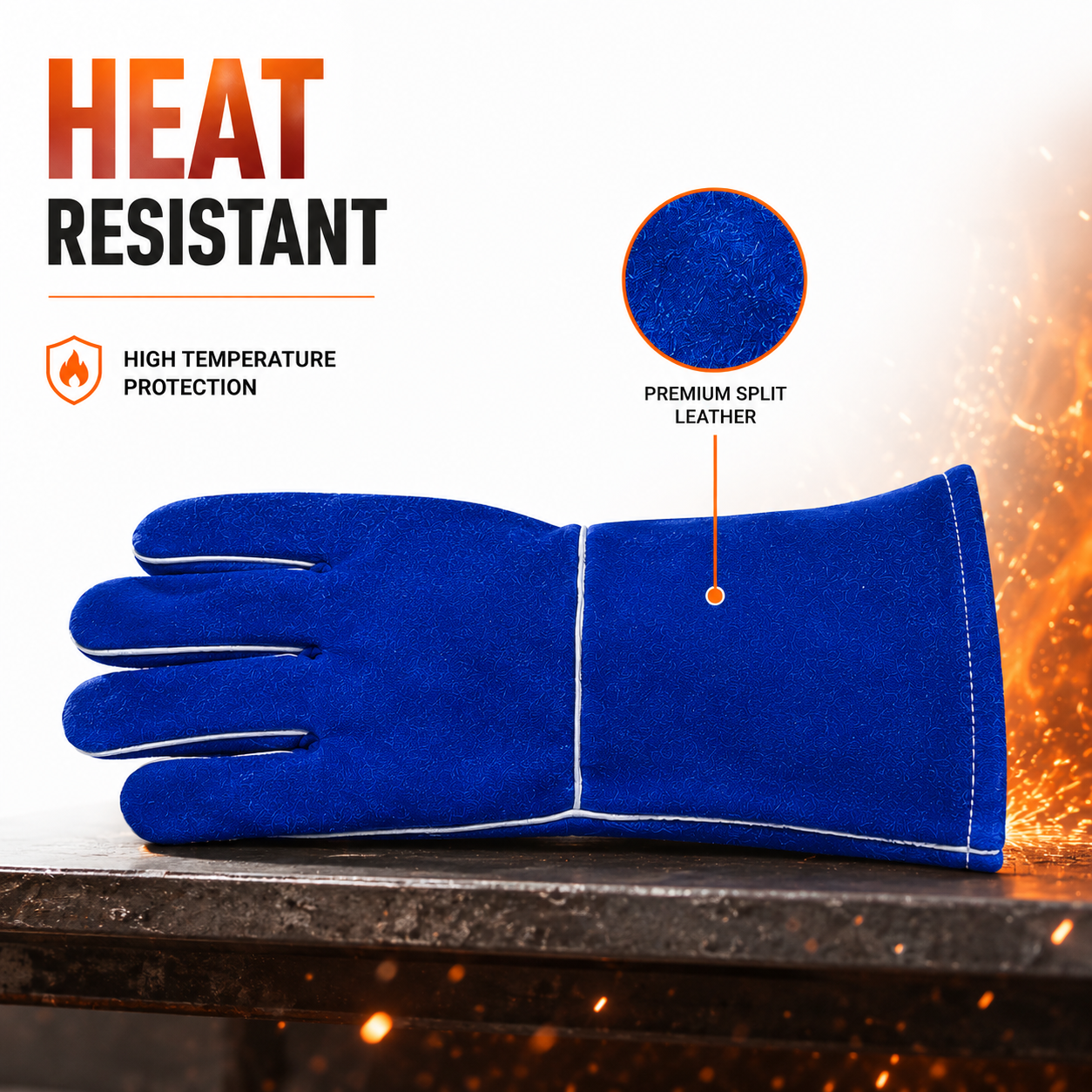 Blue Leather Welding Gloves for Welding, Metalwork & Industrial Use