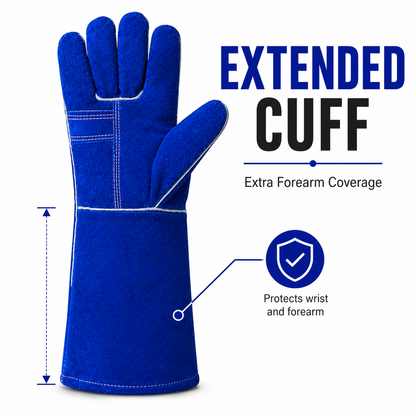Blue Leather Welding Gloves for Welding, Metalwork & Industrial Use