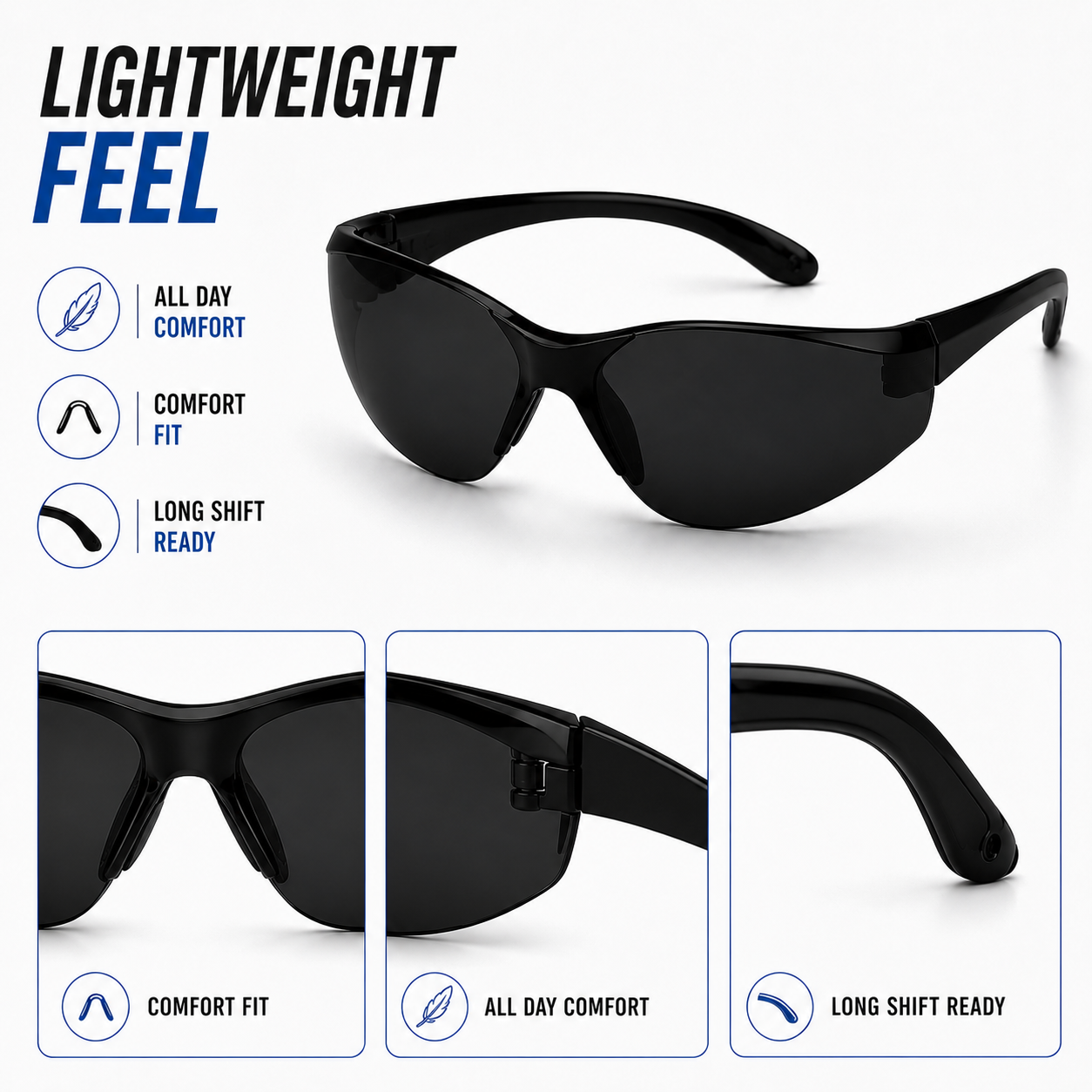 Anti-Fog Protective Safety Glasses - Black