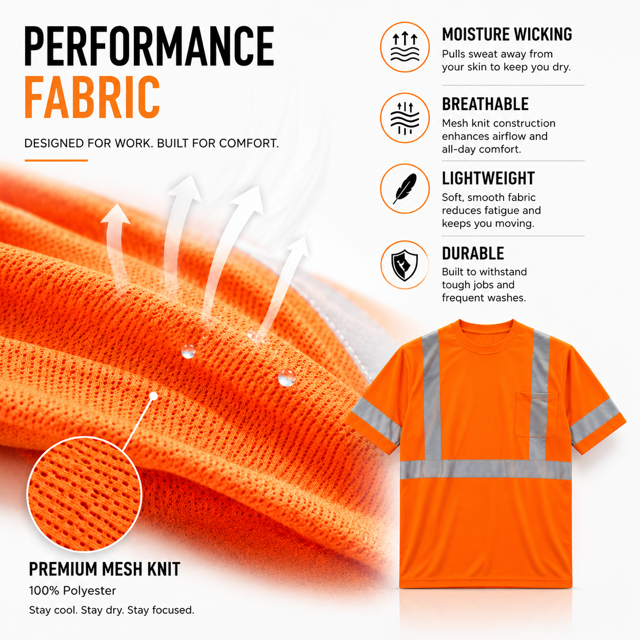 High Visibility Reflective Short Sleeve Safety Shirt - Orange
